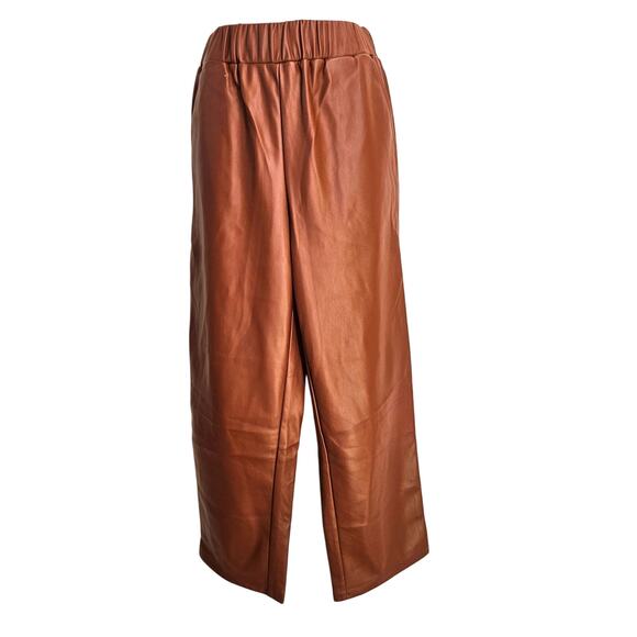 BlankNYC Brown When Its Love Faux Leather Wide Leg Pull On Pants Size S NWT Crop - Picture 1 of 12